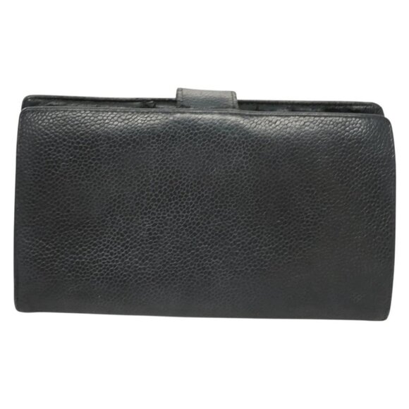 CHANEL COCO Mark Long Wallet Grained Calf Skin Navy Gold - Picture 2 of 16